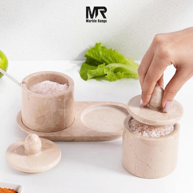 MARBLE RANGE Marble Salt Cellar with Lid and tray 4 Inch Verona Handmade Salt Container, Set of 2 Seasoning Jars, Spice Storage Containers for Kitchen Countertop, Sugar Bowl - Image 3